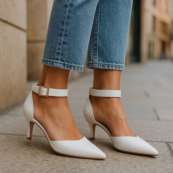 Dream Pairs White Kitten Ankle Strap Heels Size 6 - Picture 1 of 7